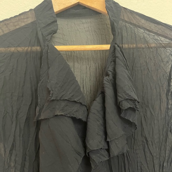 Black tulle ruffled button up shirt - Picture 3 of 5
